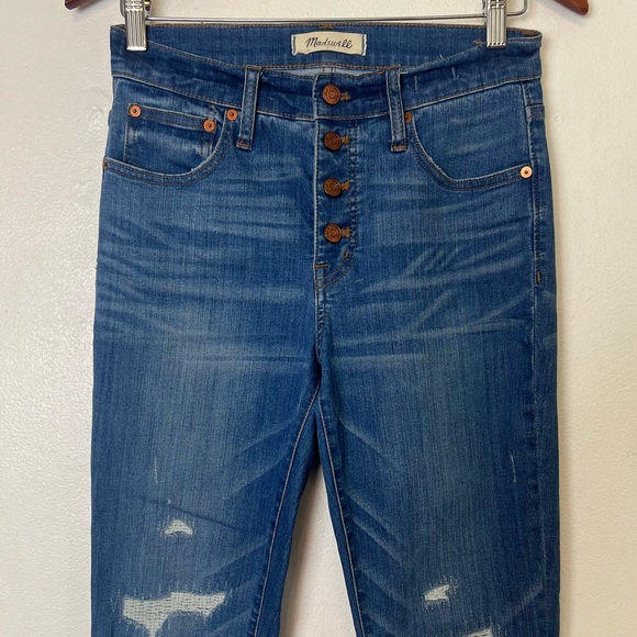 Madewell Cali Demi Boot Cut High Waisted Button Fly Distressed Jeans. - Picture 6 of 9